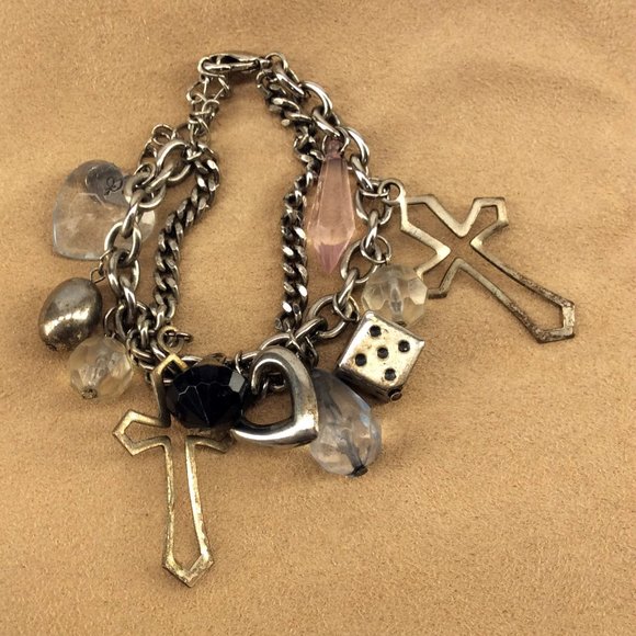 Pria - Y2K Charm Bracelet - Holy Cross, Dice, Heart , Gems - Picture 1 of 7